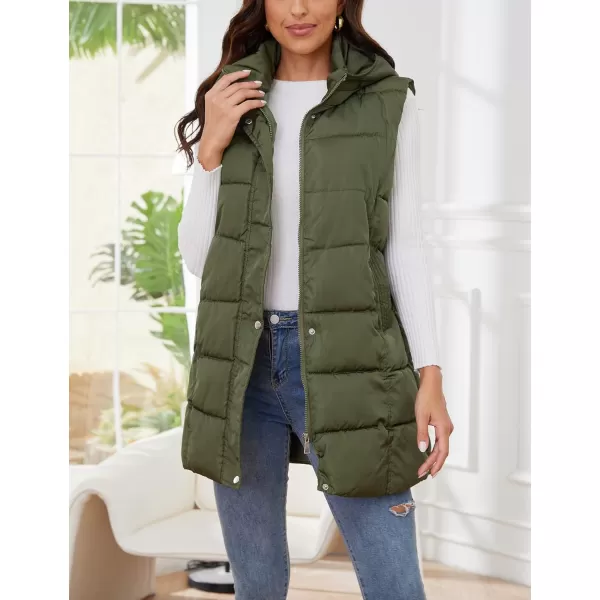 Gihuo Women's Long Puffer Vest Winter Quilted Hooded Sleeveless Zip Up Long Jacket Vest Gilet