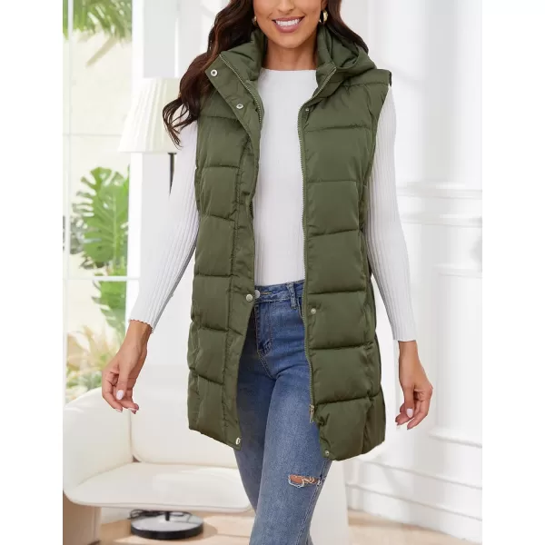Gihuo Women's Long Puffer Vest Winter Quilted Hooded Sleeveless Zip Up Long Jacket Vest Gilet