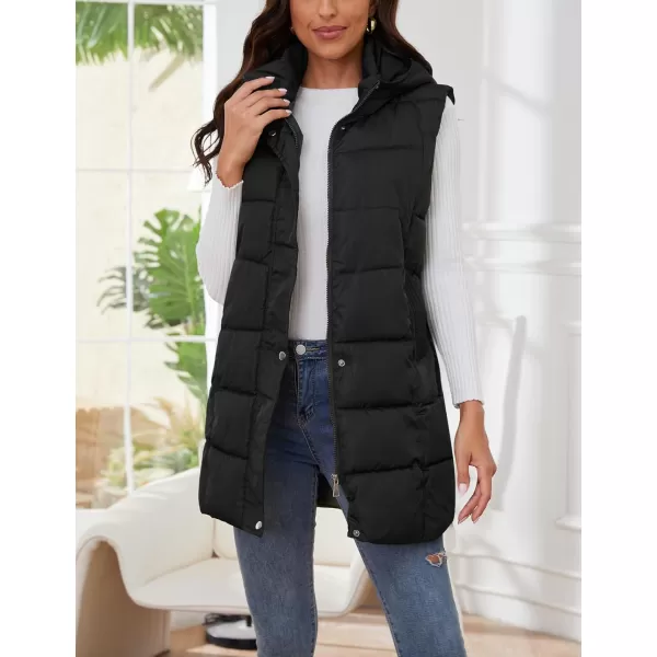 Gihuo Women's Long Puffer Vest Winter Quilted Hooded Sleeveless Zip Up Long Jacket Vest Gilet