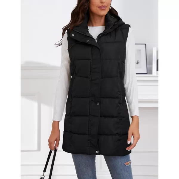 Gihuo Women's Long Puffer Vest Winter Quilted Hooded Sleeveless Zip Up Long Jacket Vest Gilet