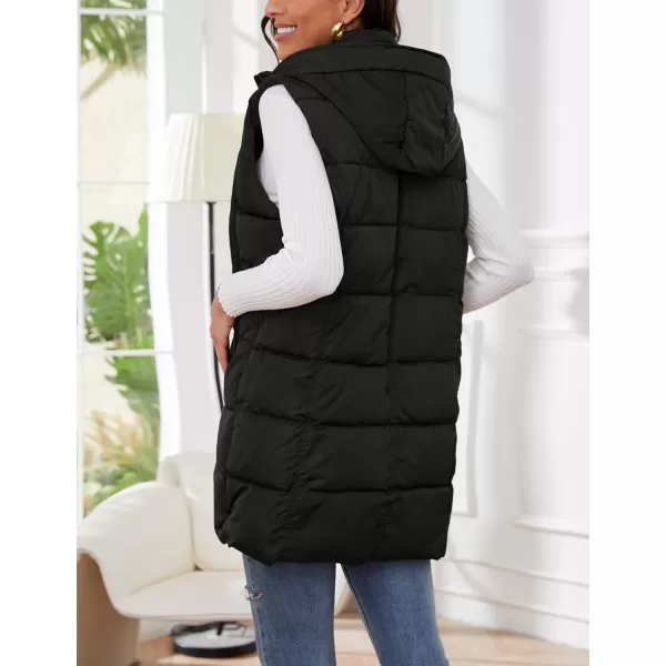 Gihuo Women's Long Puffer Vest Winter Quilted Hooded Sleeveless Zip Up Long Jacket Vest Gilet