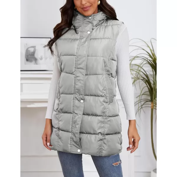 Gihuo Women's Long Puffer Vest Winter Quilted Hooded Sleeveless Zip Up Long Jacket Vest Gilet