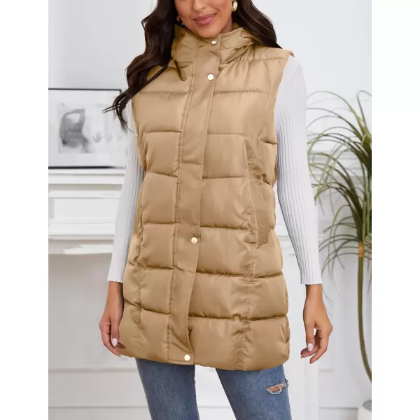 Gihuo Women's Long Puffer Vest Winter Quilted Hooded Sleeveless Zip Up Long Jacket Vest Gilet