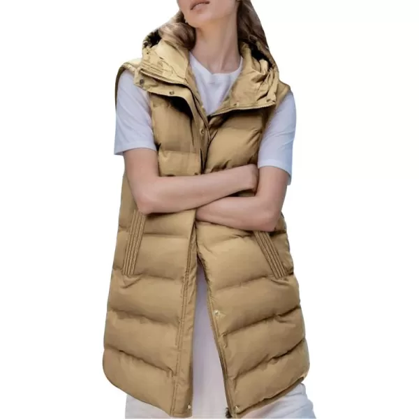 Gihuo Women's Long Puffer Vest Winter Quilted Hooded Sleeveless Zip Up Long Jacket Vest Gilet