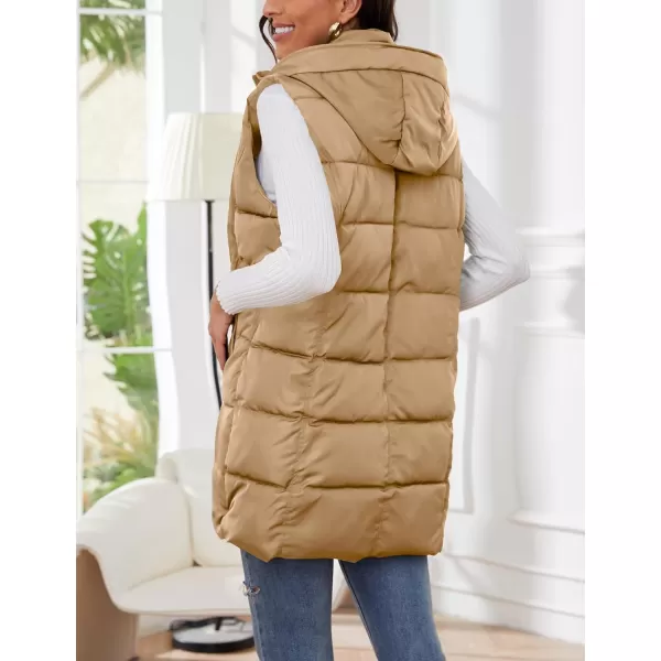 Gihuo Women's Long Puffer Vest Winter Quilted Hooded Sleeveless Zip Up Long Jacket Vest Gilet