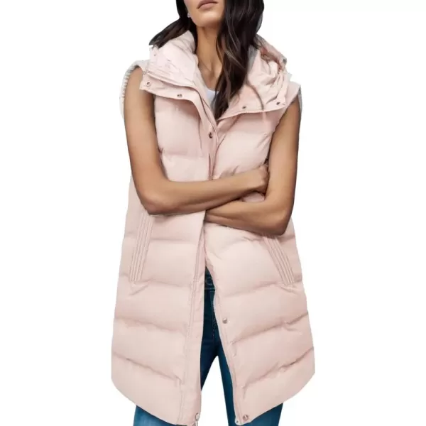 Gihuo Women's Long Puffer Vest Winter Quilted Hooded Sleeveless Zip Up Long Jacket Vest Gilet