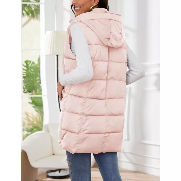 Gihuo Women's Long Puffer Vest Winter Quilted Hooded Sleeveless Zip Up Long Jacket Vest Gilet
