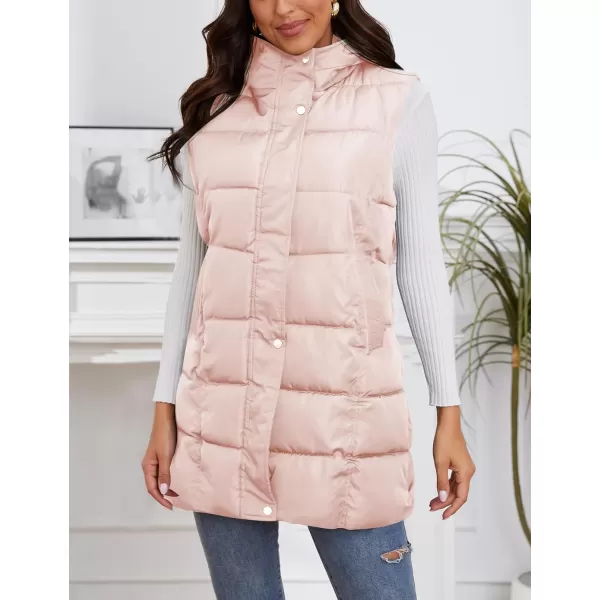 Gihuo Women's Long Puffer Vest Winter Quilted Hooded Sleeveless Zip Up Long Jacket Vest Gilet