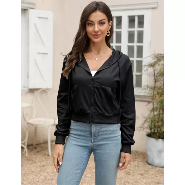 Gihuo Women's Long Sleeve Drawstring Crop Tops Y2K Zip Up Hoodies Athletic Workout Sweatshirts