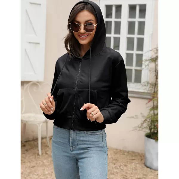 Gihuo Women's Long Sleeve Drawstring Crop Tops Y2K Zip Up Hoodies Athletic Workout Sweatshirts