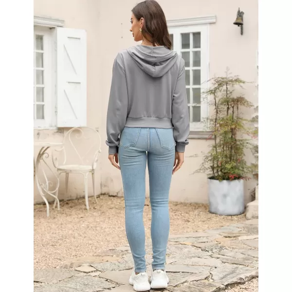Gihuo Women's Long Sleeve Drawstring Crop Tops Y2K Zip Up Hoodies Athletic Workout Sweatshirts