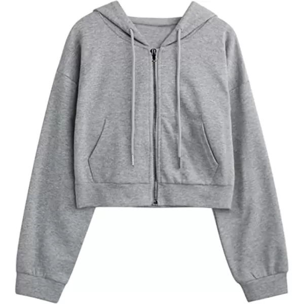 Gihuo Women's Long Sleeve Drawstring Crop Tops Y2K Zip Up Hoodies Athletic Workout Sweatshirts