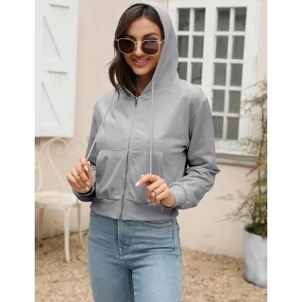Gihuo Women's Long Sleeve Drawstring Crop Tops Y2K Zip Up Hoodies Athletic Workout Sweatshirts