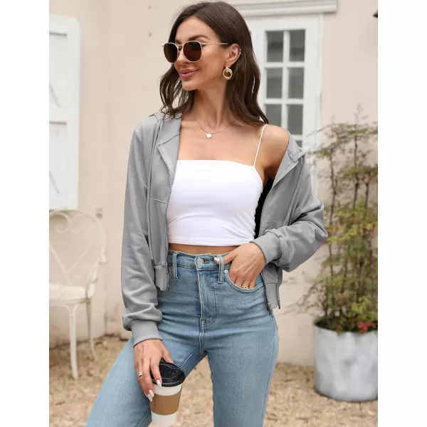Gihuo Women's Long Sleeve Drawstring Crop Tops Y2K Zip Up Hoodies Athletic Workout Sweatshirts