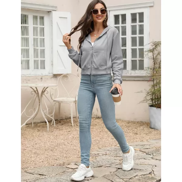 Gihuo Women's Long Sleeve Drawstring Crop Tops Y2K Zip Up Hoodies Athletic Workout Sweatshirts