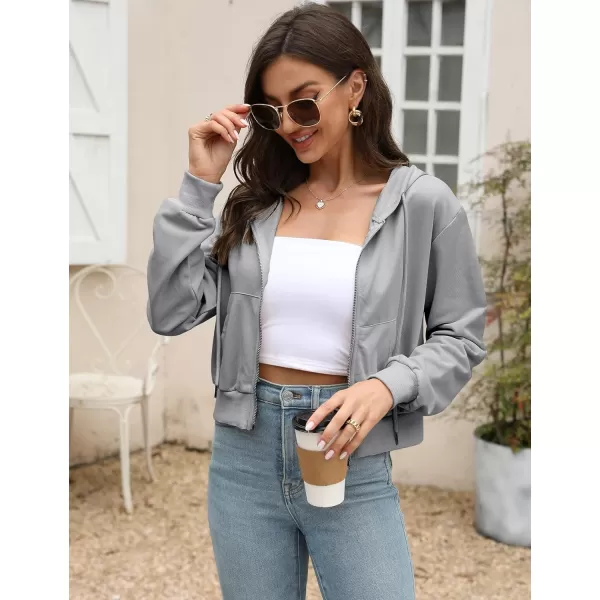 Gihuo Women's Long Sleeve Drawstring Crop Tops Y2K Zip Up Hoodies Athletic Workout Sweatshirts