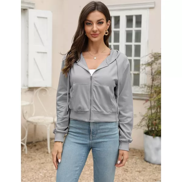 Gihuo Women's Long Sleeve Drawstring Crop Tops Y2K Zip Up Hoodies Athletic Workout Sweatshirts