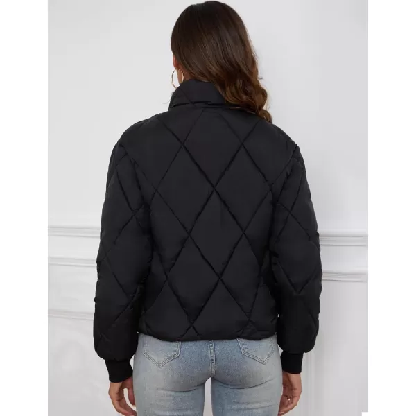 Gihuo Women's Long Sleeve Zip Up Puffer Jacket Winter Warm Cropped Jackets Oversized Padded Quilted Coat Outerwear