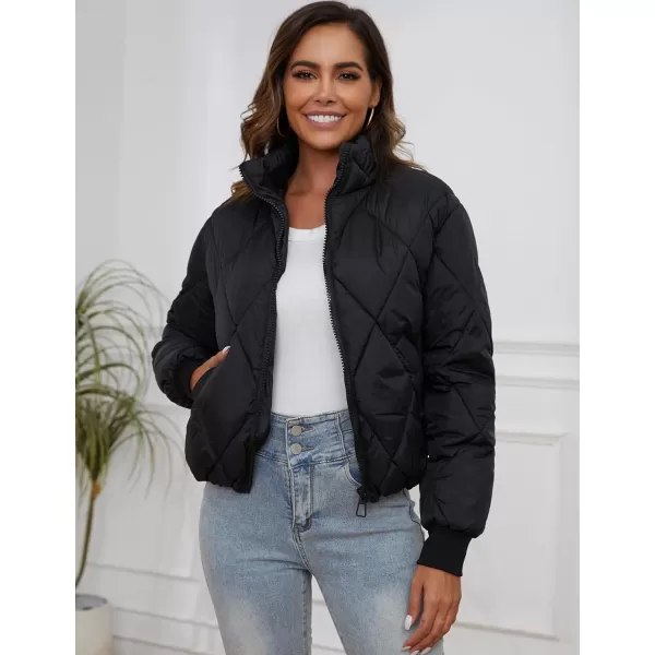 Gihuo Women's Long Sleeve Zip Up Puffer Jacket Winter Warm Cropped Jackets Oversized Padded Quilted Coat Outerwear