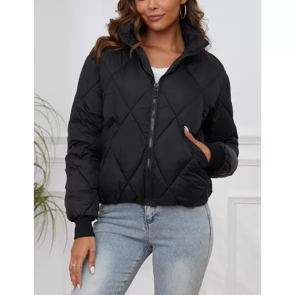 Gihuo Women's Long Sleeve Zip Up Puffer Jacket Winter Warm Cropped Jackets Oversized Padded Quilted Coat Outerwear