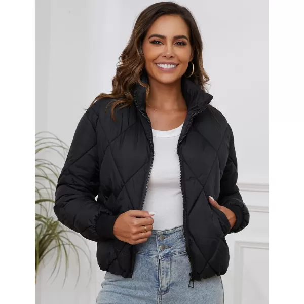 Gihuo Women's Long Sleeve Zip Up Puffer Jacket Winter Warm Cropped Jackets Oversized Padded Quilted Coat Outerwear
