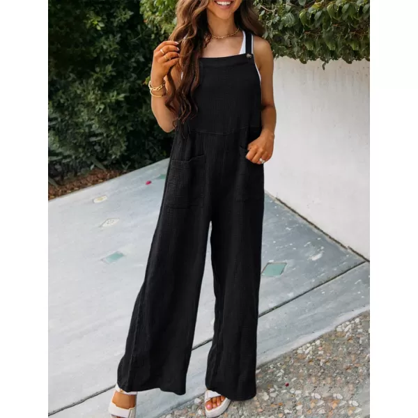 Gihuo Women's Loose Fit Jumpsuits Adjustable Straps Wide Leg Overalls Lightweight Bib Pants with Pockets