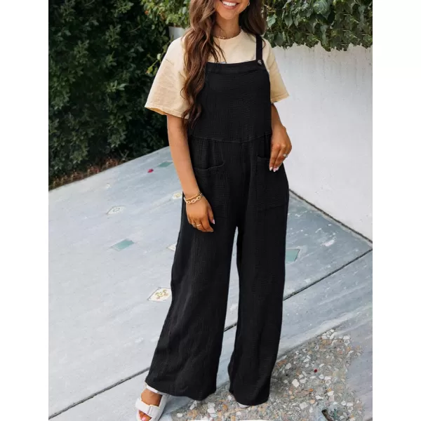 Gihuo Women's Loose Fit Jumpsuits Adjustable Straps Wide Leg Overalls Lightweight Bib Pants with Pockets