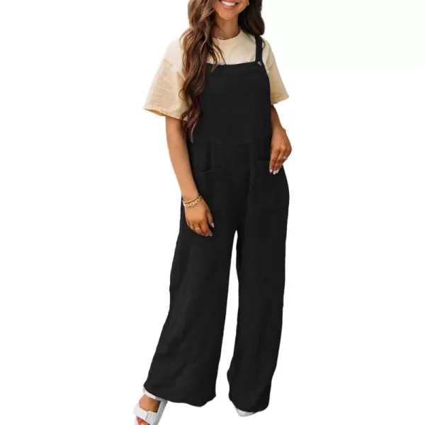 Gihuo Women's Loose Fit Jumpsuits Adjustable Straps Wide Leg Overalls Lightweight Bib Pants with Pockets