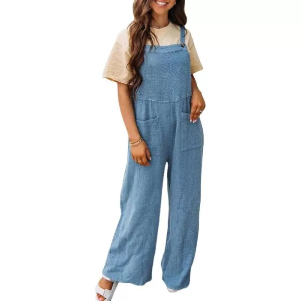 Gihuo Women's Loose Fit Jumpsuits Adjustable Straps Wide Leg Overalls Lightweight Bib Pants with Pockets