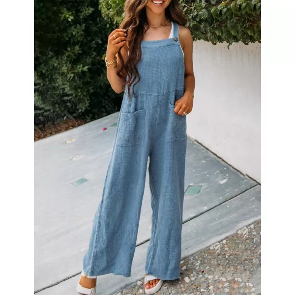 Gihuo Women's Loose Fit Jumpsuits Adjustable Straps Wide Leg Overalls Lightweight Bib Pants with Pockets