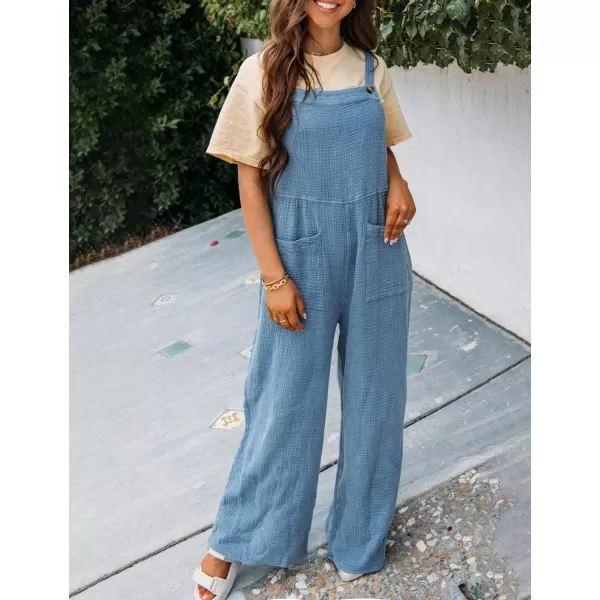 Gihuo Women's Loose Fit Jumpsuits Adjustable Straps Wide Leg Overalls Lightweight Bib Pants with Pockets