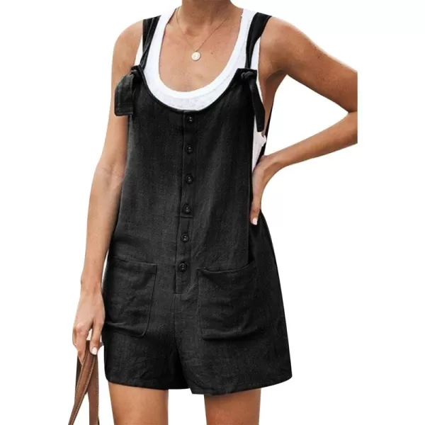 Gihuo Women's Loose Fit Short Overalls Cotton Linen Overalls Shorts Summer Romper Shortalls for Women