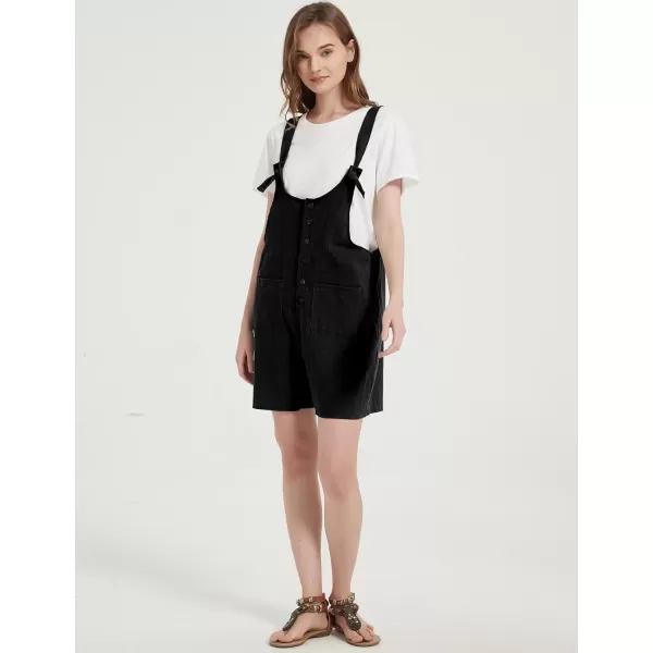 Gihuo Women's Loose Fit Short Overalls Cotton Linen Overalls Shorts Summer Romper Shortalls for Women