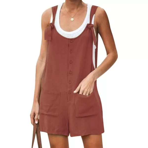 Gihuo Women's Loose Fit Short Overalls Cotton Linen Overalls Shorts Summer Romper Shortalls for Women