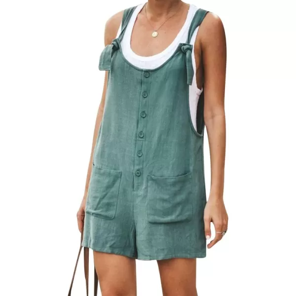 Gihuo Women's Loose Fit Short Overalls Cotton Linen Overalls Shorts Summer Romper Shortalls for Women