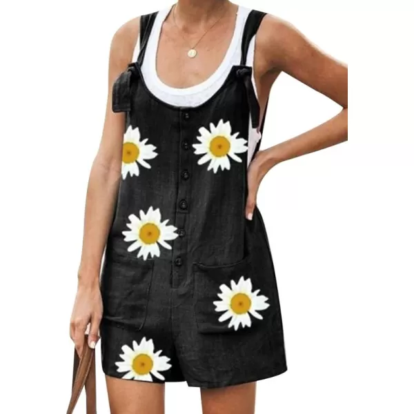 Gihuo Women's Loose Fit Short Overalls Cotton Linen Overalls Shorts Summer Romper Shortalls for Women