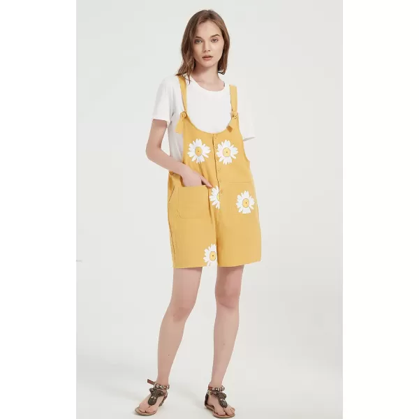 Gihuo Women's Loose Fit Short Overalls Cotton Linen Overalls Shorts Summer Romper Shortalls for Women