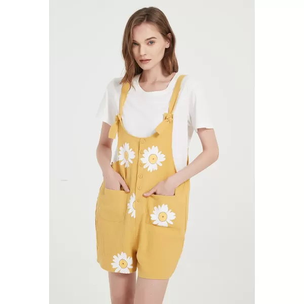Gihuo Women's Loose Fit Short Overalls Cotton Linen Overalls Shorts Summer Romper Shortalls for Women