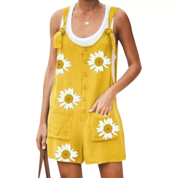 Gihuo Women's Loose Fit Short Overalls Cotton Linen Overalls Shorts Summer Romper Shortalls for Women