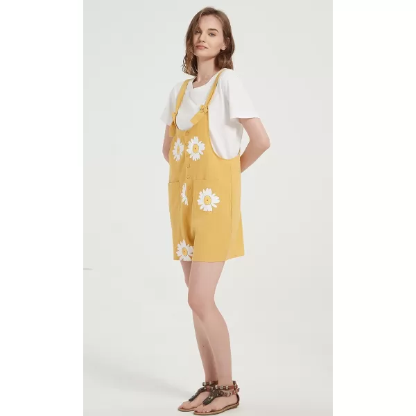 Gihuo Women's Loose Fit Short Overalls Cotton Linen Overalls Shorts Summer Romper Shortalls for Women