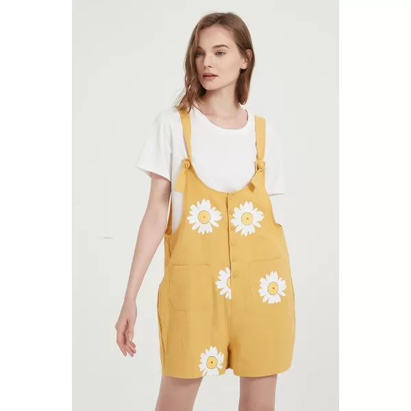 Gihuo Women's Loose Fit Short Overalls Cotton Linen Overalls Shorts Summer Romper Shortalls for Women