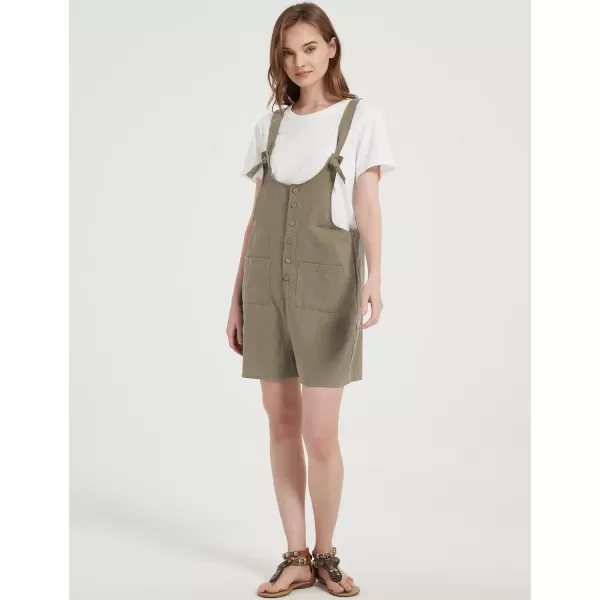 Gihuo Women's Loose Fit Short Overalls Cotton Linen Overalls Shorts Summer Romper Shortalls for Women