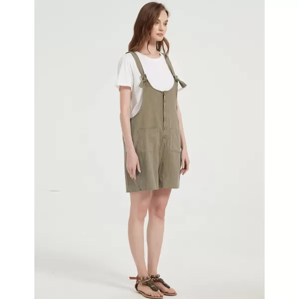 Gihuo Women's Loose Fit Short Overalls Cotton Linen Overalls Shorts Summer Romper Shortalls for Women