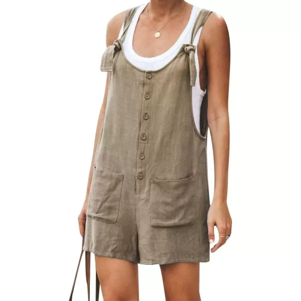 Gihuo Women's Loose Fit Short Overalls Cotton Linen Overalls Shorts Summer Romper Shortalls for Women