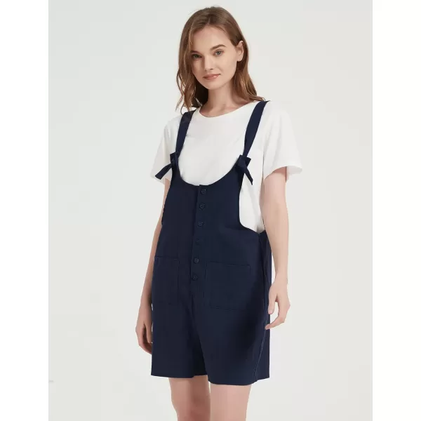 Gihuo Women's Loose Fit Short Overalls Cotton Linen Overalls Shorts Summer Romper Shortalls for Women