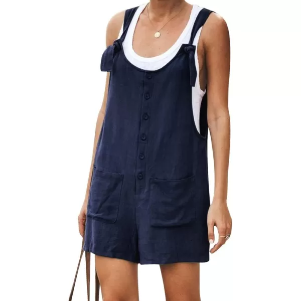 Gihuo Women's Loose Fit Short Overalls Cotton Linen Overalls Shorts Summer Romper Shortalls for Women