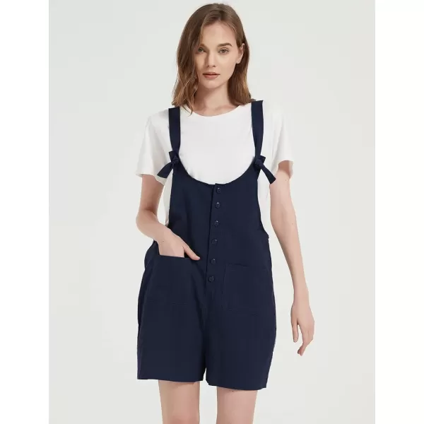 Gihuo Women's Loose Fit Short Overalls Cotton Linen Overalls Shorts Summer Romper Shortalls for Women