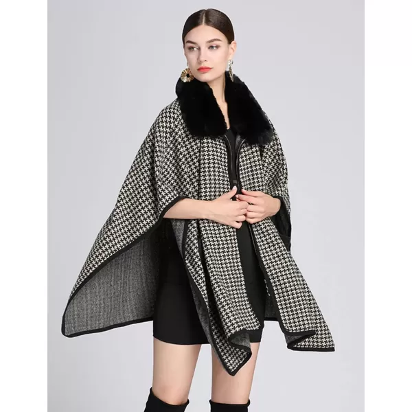 Gihuo Women's Luxury Batwing Sleeve Faux Fur Hooded Cloak Poncho Sweater Cape