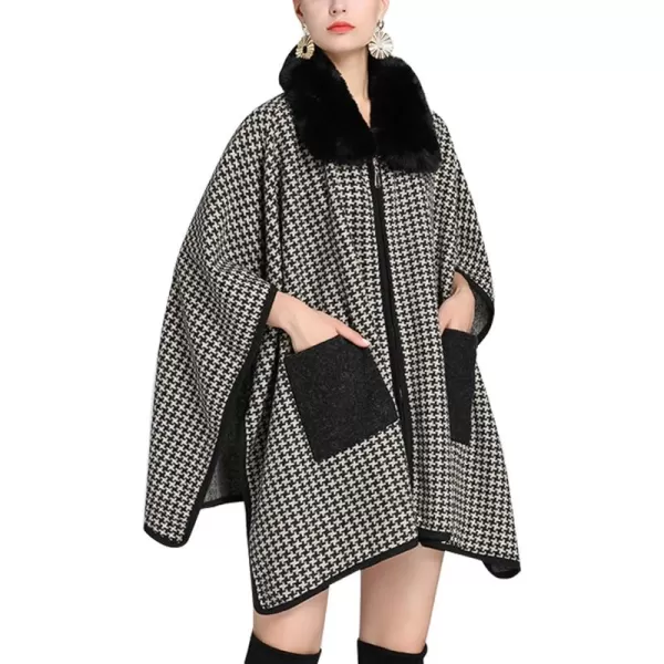 Gihuo Women's Luxury Batwing Sleeve Faux Fur Hooded Cloak Poncho Sweater Cape