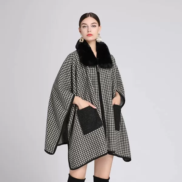 Gihuo Women's Luxury Batwing Sleeve Faux Fur Hooded Cloak Poncho Sweater Cape